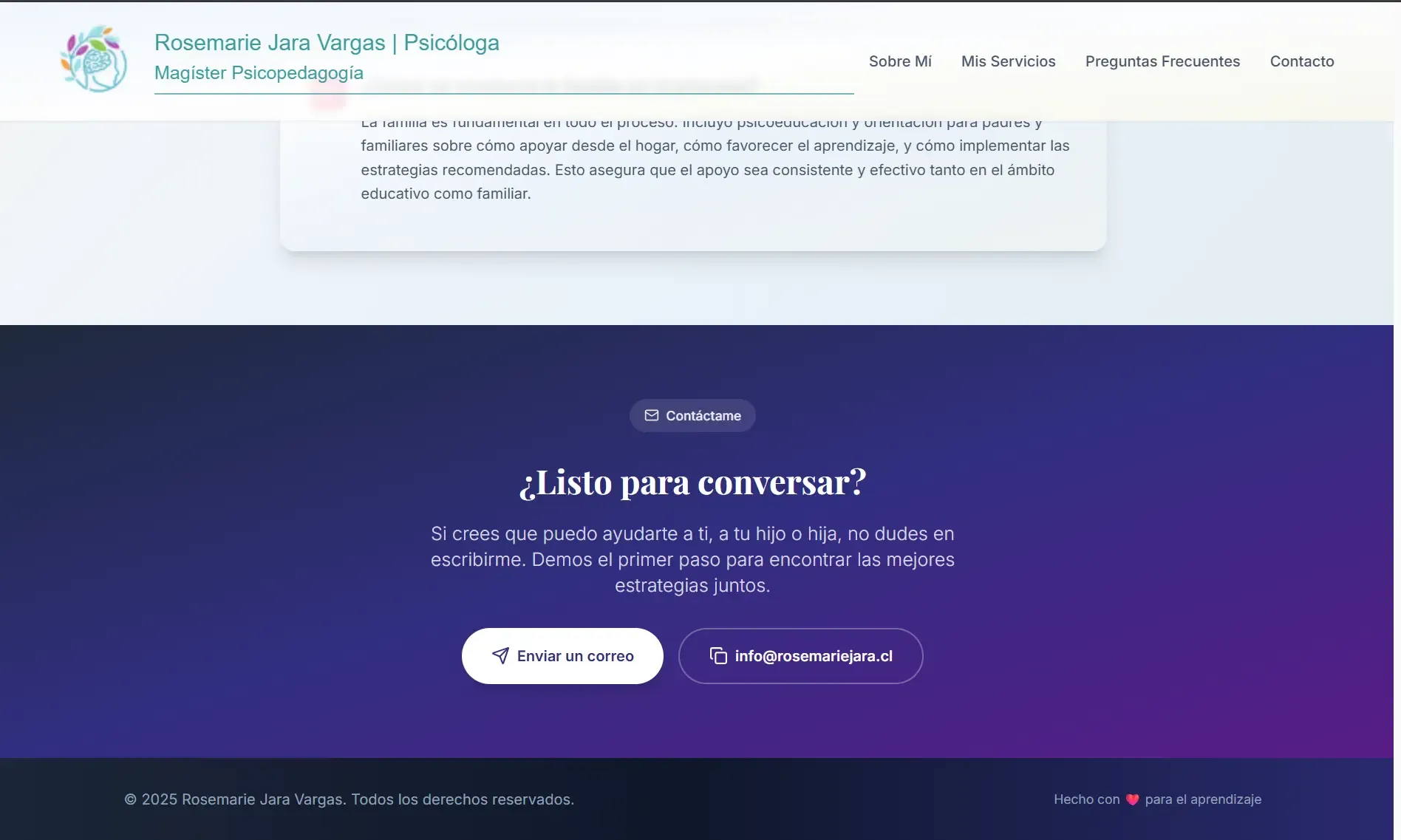 Captura 5 del proyecto Landing Page RosemarieJara.cl
