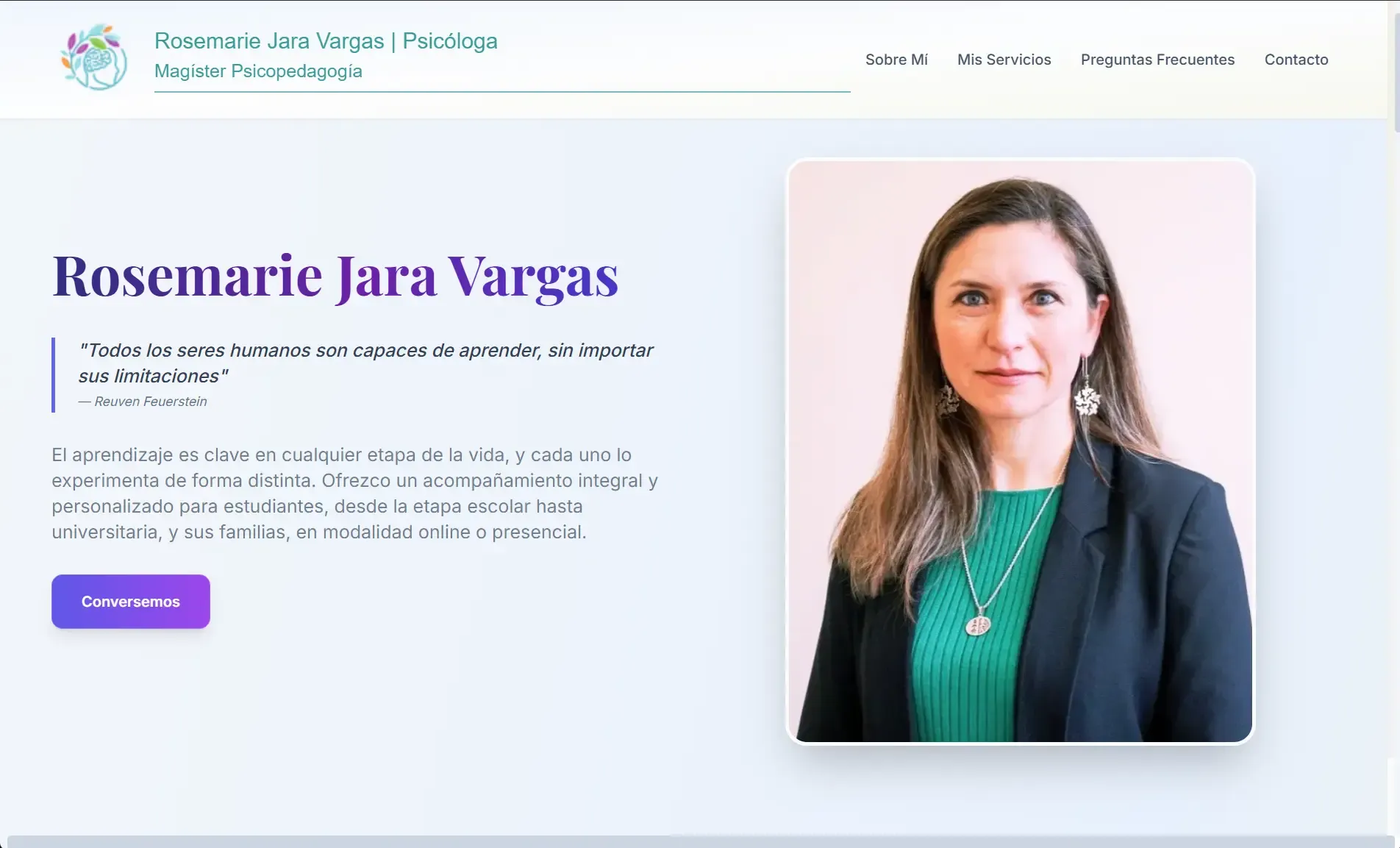 Captura 1 del proyecto Landing Page RosemarieJara.cl