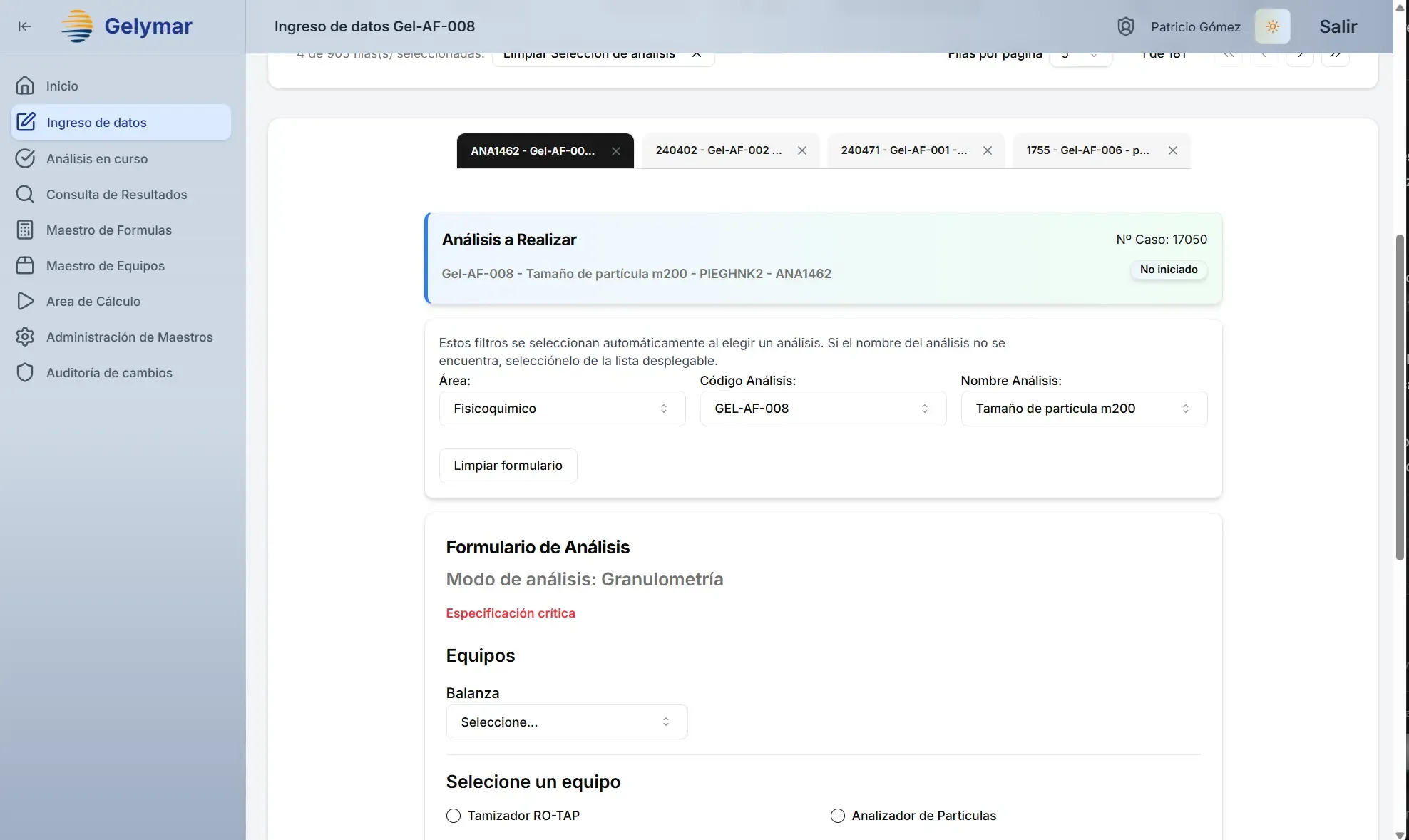 Captura 4 del proyecto Registro Electrónico de Laboratorios (REL)