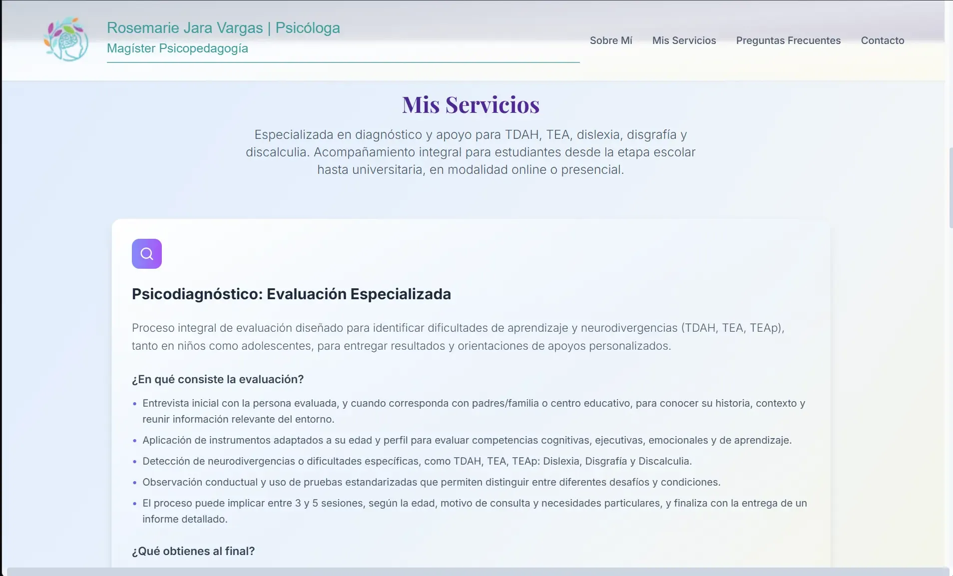 Captura 3 del proyecto Landing Page RosemarieJara.cl