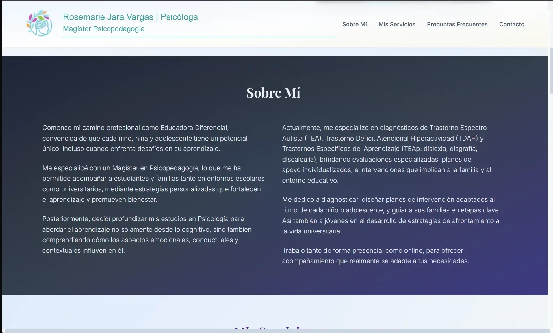 Captura 2 del proyecto Landing Page RosemarieJara.cl